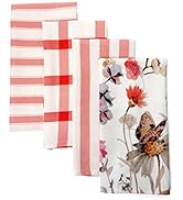 PERLLI Kitchen Dish Towels 4 Pack 22.5 X 16 Inches Decorative Towel Set Red and Berry Print Décor...