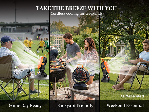 Game day, BBQ, cool air. Bring this battery powered camping fan for comfort anywhere