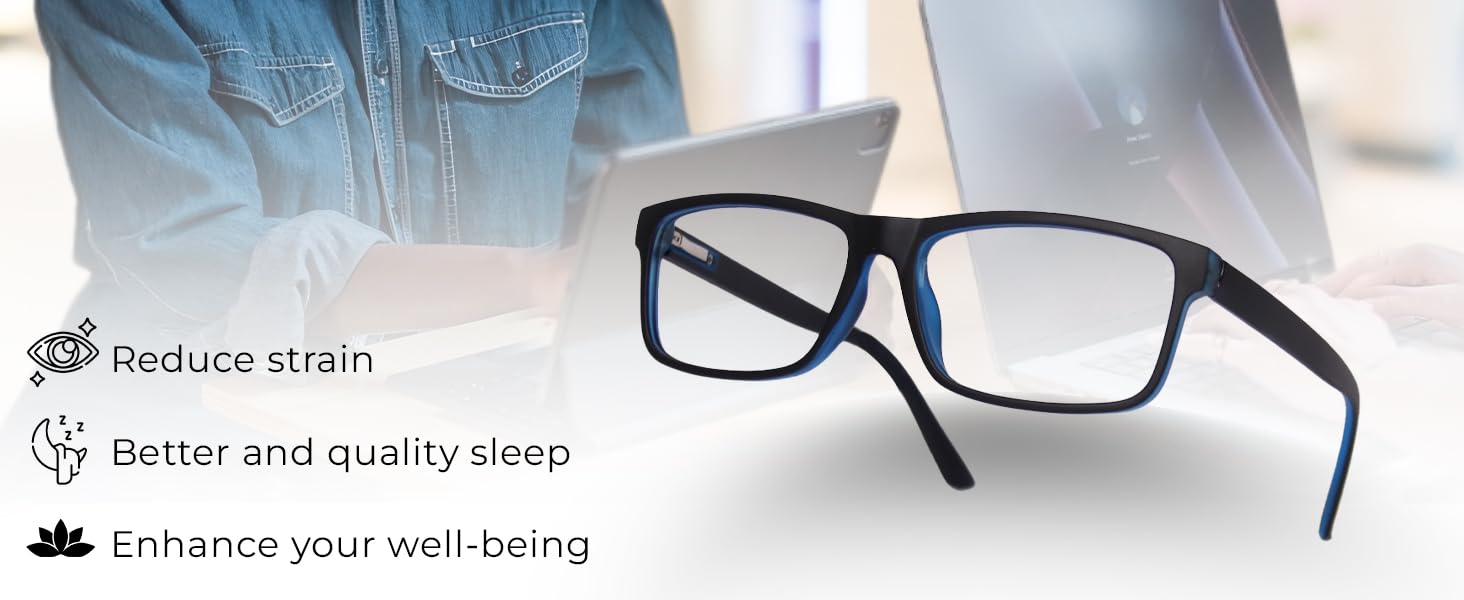 Blue light-blocking computer glasses anti-glare stylish frames UV filter reduce digital eye strain