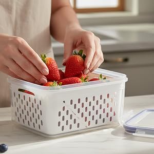 Refrigerator Storage Containers with Removable Colander Baskets