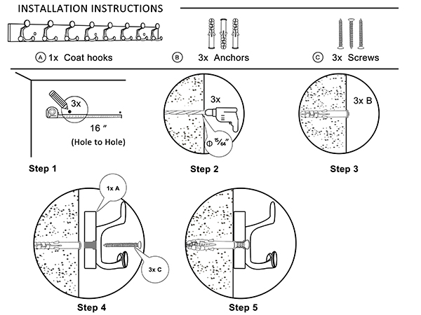 With this installation manual, you can quickly assemble your wall coat rack.