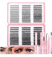 Lash Clusters Kit, 600 Pcs Eyelashes Clusters Extensions Kit 9-18mm Individual Lashes D Curl Fluf...