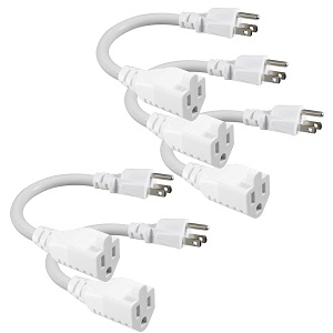 White Short 3Prong Power Extension Cord - 6inch Mini Indoor Grounded Extension Cord