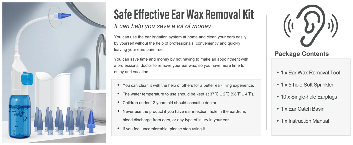 Ear Wax Removal Kit Earwax Removal Tools Manual Ear Irrigation Flushing System Ear Cleaner