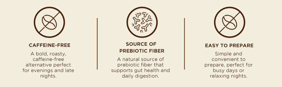 easy to prepare caffeine-free roasty drink smooth chicory root extract digestive support plant-based