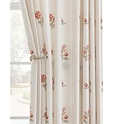 THREE GIRLS Pinch Pleated Curtains 90 Inches - Sheer Light Filtering Linen Blend with Floral Prin...