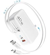 Hatalkin 4-in-1 Retractable Gan Wall Charger Plug Travel Essentials Dual USB Ports,3ft Lightening...