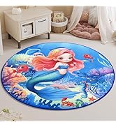 Round Rug for Kids Room Mermaid Rugs for Bedroom Kids Rugs for Playroom Girls Cute Cartoon Carpet...