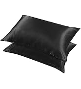 LCBD Standard Size Satin Pillowcase for Hair and Skin, Black Silk Satin Pillowcases Set of 2, Sat...