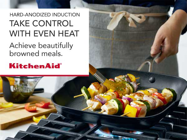 cookware, pots and pans, set, hard anodized, nonstick, grill pan, skillet, frying pan, kitchenaid