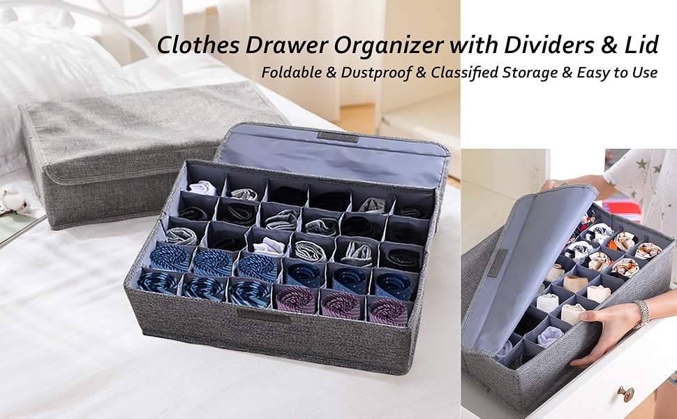 30 Cells Drawer Divider,Sock and Underwear Storage for Closet with Lids