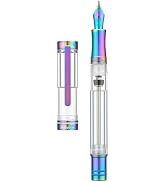 Asvine V200 Titanium Fountain Pen Vacuum Filling, Rainbow Medium Nib Clear Demonstrator Acrylic w...
