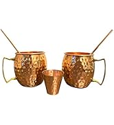 Nature's Own Copper Cups Moscow Mule Mugs Gift Set Of 2 Brass Handled mug + 2 Straw +1 shot glass...