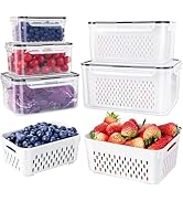 6 PCS Large Fruit Containers for Fridge - Leakproof Food Storage Containers with Removable Coland...