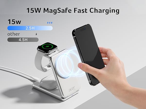 Acer Magnetic Wireless Charger, 3 in 1 Wireless Charging Station