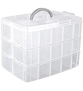 COSICS 3-Tier Stackable Storage Container Box, Clear Adjustable Empty Plastic Nail Art Organizer ...