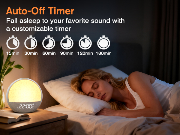 alarm clock with sound machine features customizble auto off sleep timer