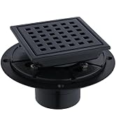 kuaisailsk Square Shower Drain 4-Inch with ABS Flange, Matte Black, Removable Grille,Bathroom Sta...