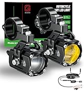 Kewig 60W Motorcycle Auxiliary LED Fog Light Driving Spotlights White/Amber Fog Light Kit with Sw...