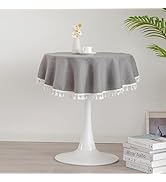 YZKITM Small Round Solid Grey Tassel Tablecloth Washable Heavy Weight Wrinkle Resistant Table Clo...