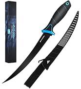 Flissa 9" Fillet Knife, Bait Knife with Black Coating, Protective Sheath, Belt Clip, Non-Slip Han...