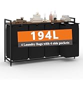 Garvee 194L Laundry Basket 4 Section, Laundry Hamper with Shelf &amp; 4 Removable Bags, Dirty Clothes...