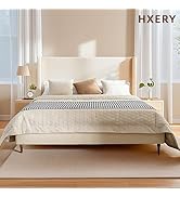 HXERY King 54" Tall Headboard Wingback Upholstered Platform Bed Frame Elegant Simplicity Textured...