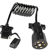 Oyviny 7 Way Round to 4 Way Flat Coiled Trailer Adapter 5ft 7 Pin to 4 Pin Coiled Pigtail with Du...