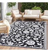 OLANLY Waterproof Outdoor Rug 5x8 ft, Outdoor Plastic Straw Rug with Flower Pattern, Reversible R...
