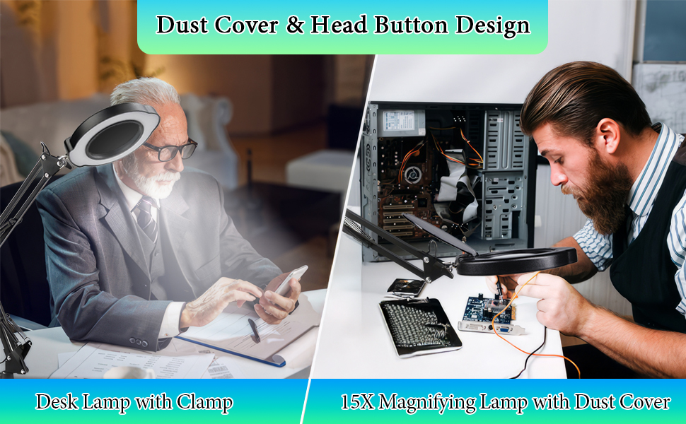 Magnifying Lamp with Dust Cover and Head Buttons Design