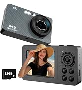 4K Digital Camera, 64MP Autofocus Point and Shoot Digital Camera with 18 Zoom, Anti Shake, 32GB C...