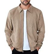 COOFANDY Men's Casual Suede Bomber Jacket Lightweight Full Zip Up Jackets Vintage Faux Leather Ja...