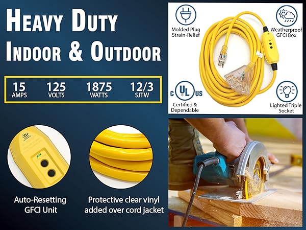 GFCI extension cord gfci plug heavy duty extension cord outdoor extension cord 12 gauge drop cord