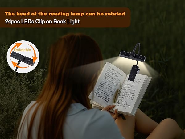 VAVOFO 24pcs LEDs rechargeable reading book light with rotatable light head-black for mobile