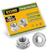 SVLING M6 Flange Nuts 110Pcs, Metric M6-1mm Serrated Flange Hex Nuts 304 Stainless Steel 18-8, Br...