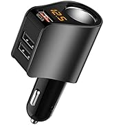 Car Charger Extension Cigarette Lighter Adapter,Socket Splitter 3 USB Ports and Voltage Meter,fit...