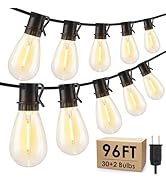 Larkvue 96FT LED Outdoor String Lights, Waterproof Patio Lights with 30+2 2700K Dimmable Shatterp...