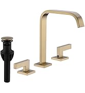 DIKUROOMS Brushed Gold Bathroom Faucet 3 Hole, Brass 8 Inch Widespread 2 Handle Vanity Sink Fauce...