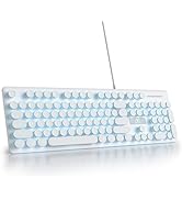 Mosptnspg Wired Quiet Membrane Keyboard,Full Size 104-Keys Retro Punk Typewriter White LED Backli...