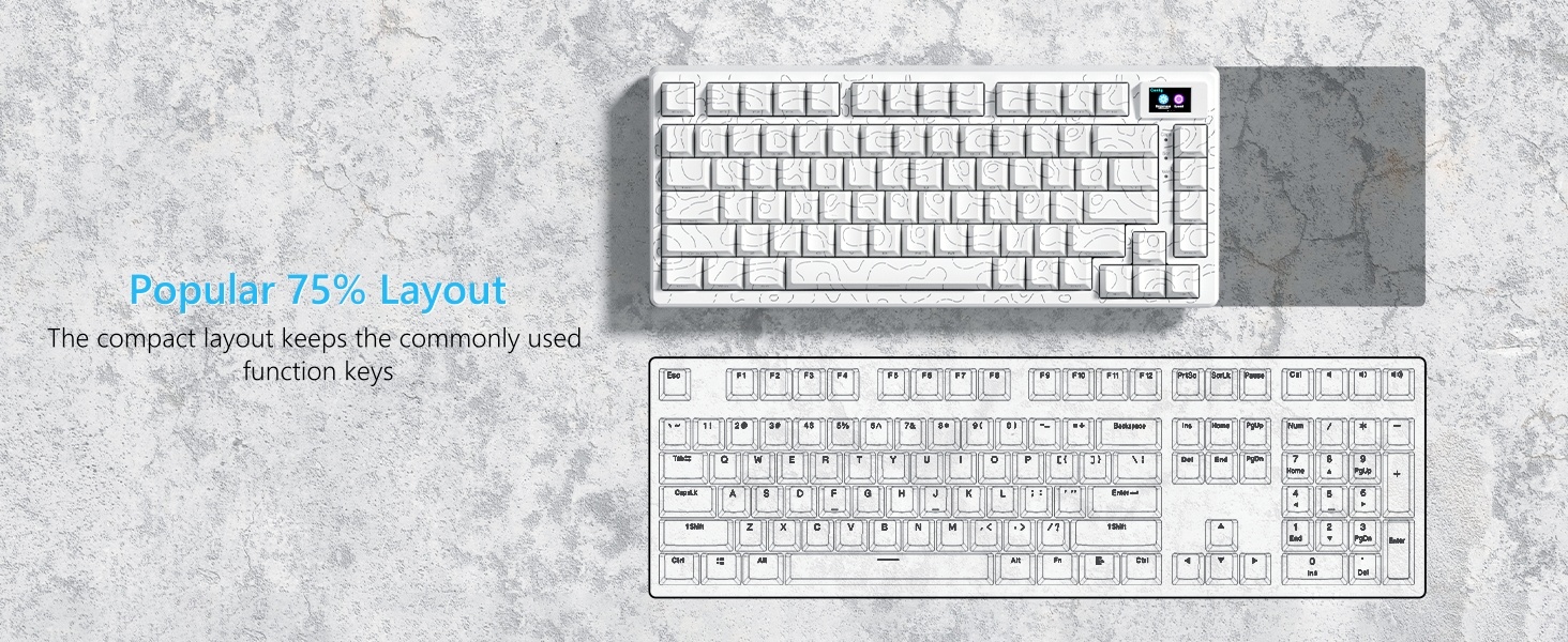 75% Percent Keyboard Mechanical Gaming Keyboard Topographic keycaps