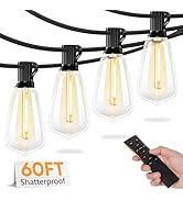 Brightever LED Outdoor String Lights with Remote, 60FT Patio Lights Outdoor Waterproof with 19 Sh...