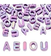 FASHEWELRY 50Pcs Large Acrylic Letter Beads UV Plating Iridescent Vowel Alphabet Beads 3D Initial...
