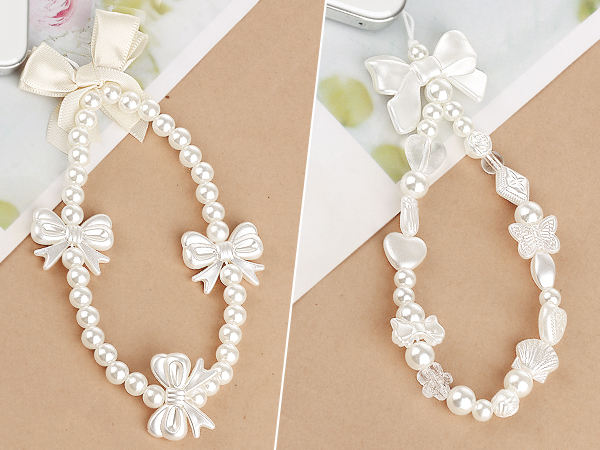 Draupnir Phone Charms Strap, Butterfly Bow Knot Beaded Phone Bracelet Strap
