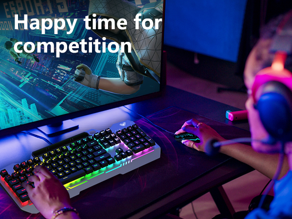 AULA T102 Gaming Keyboard 104 Keys Metal Gaming Keyboard and Mouse Combo Full Size with RGB Backlit