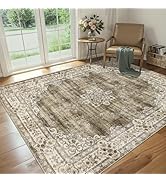 Area Rug Living Room Rugs: 5x7 Washable Rug Vintage Soft Boho Floral Non-Slip Carpet Indoor Floor...