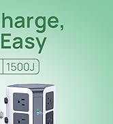 Power Strip Tower by KOOSLA, [15A 1500J] Surge Protector - 12 AC Multiple Outlets &amp; 6 USB Ports, ...