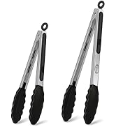 TACGEA Stainless Steel Kitchen Tongs with Silicone Tips, Locking Grilling Food Tongs, 9" and 12",...