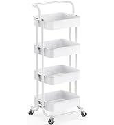 Pipishell 4 Tier Mesh Utility Cart, Rolling Metal Organization Cart with Handle and Lockable Whee...