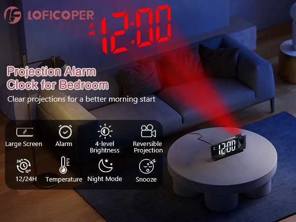 Projection Alarm Clock, 7.8" Mirror Digital Clock