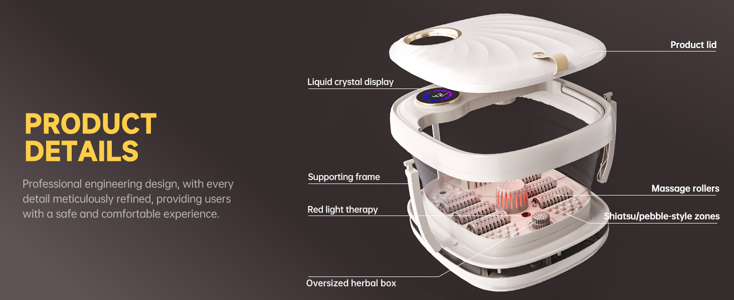 Collapasible Foot Spa Bath Massager with Heat, Pedicure Foot Spa with Bubbles and Jets/Timer